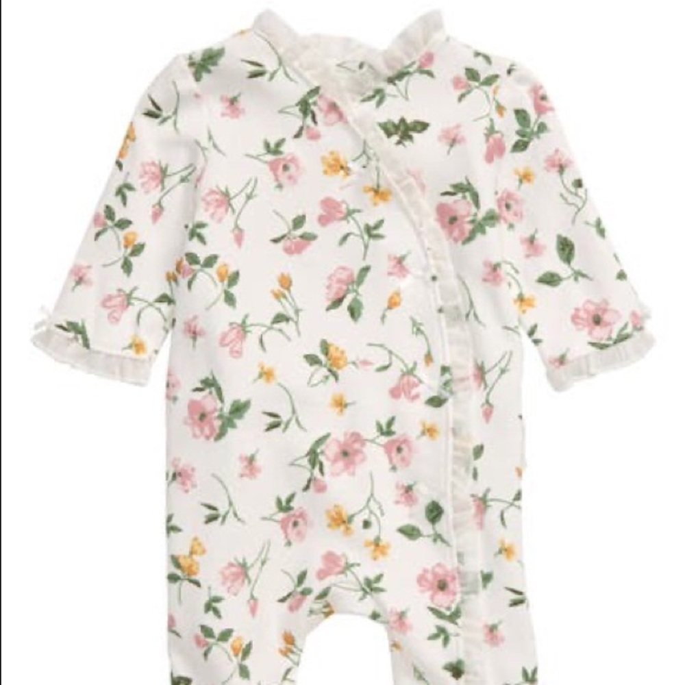 Gently Used Little Me Silver Label Baby Girl Floral Print Footie In Ivory Multi